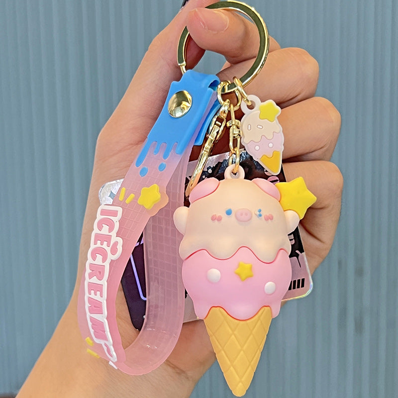 Wholesale Ice Cream Piggy Figure Silicone Keychains