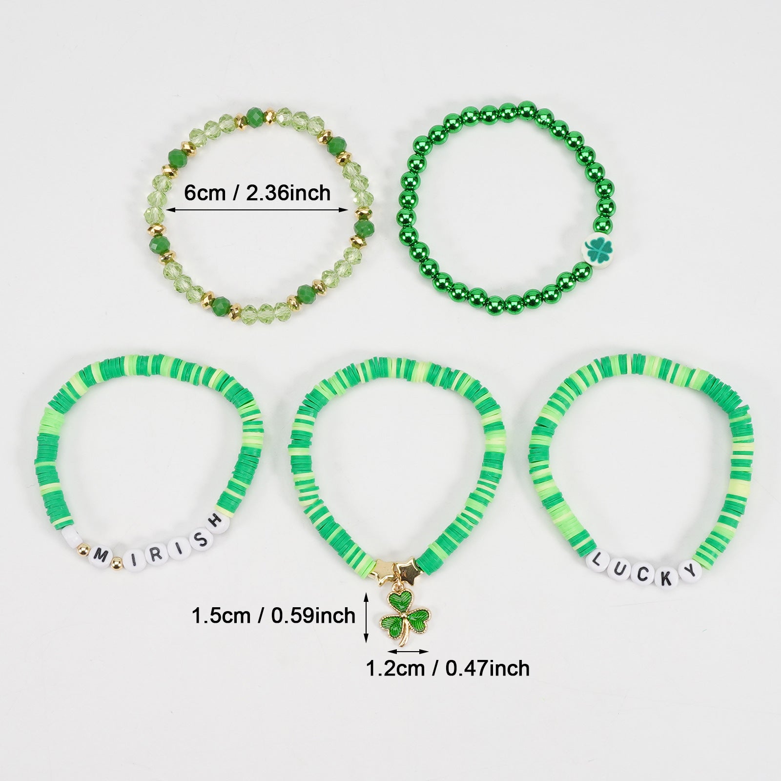 Wholesale St.  Patrick' s Day Green Lucky Clover Soft Ceramic Bracelet Set