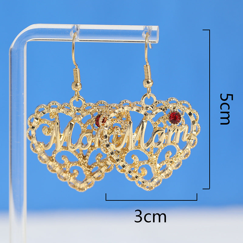 Wholesale Hollow Heart Red Gemstone Earrings