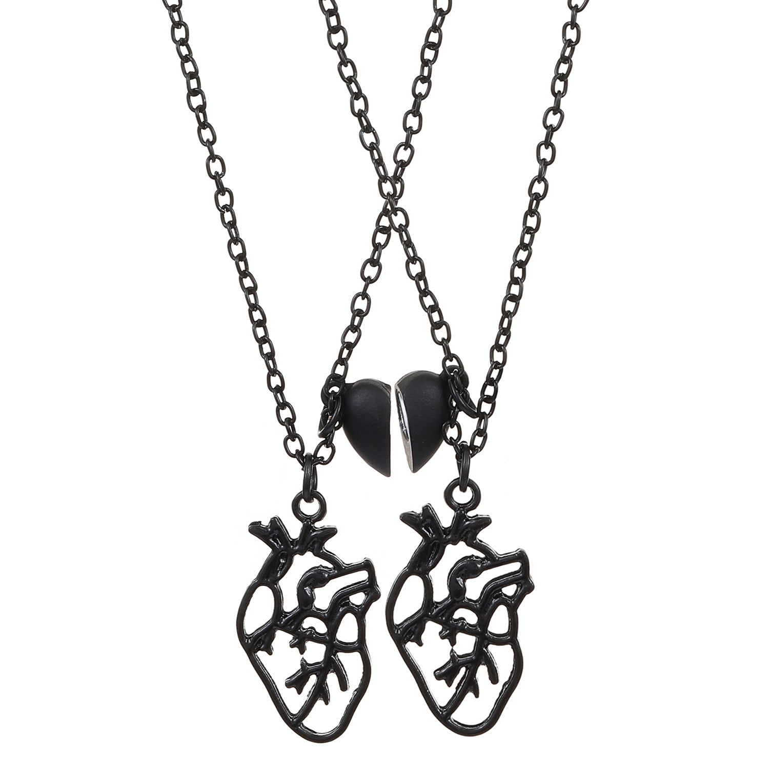 Wholesale hollow heart love magnetic unisex magnet couple necklace set