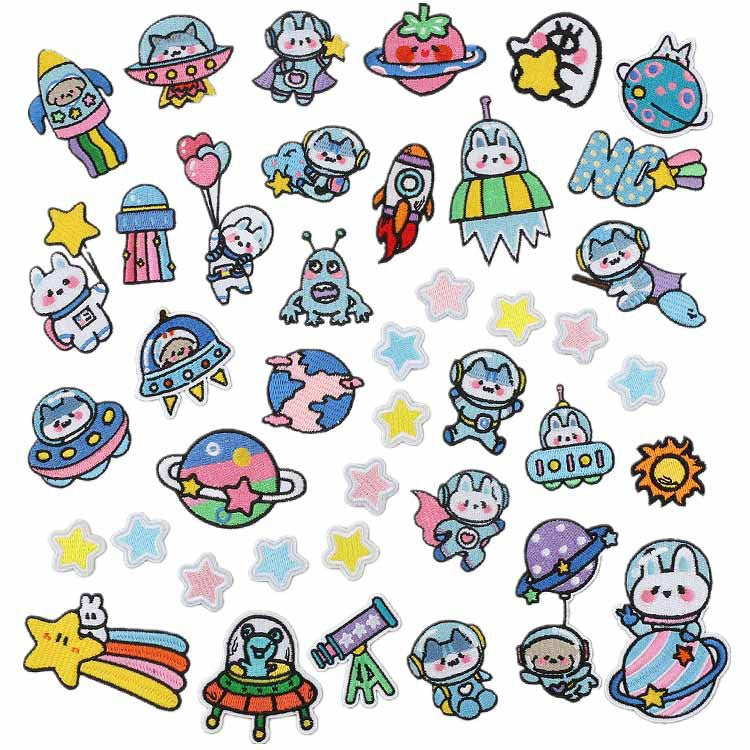 Wholesale Polyester Embroidered Astronaut Rabbit Patch For Clothing Space Bunny Decorative Applique Self Adhesive Gift Resale