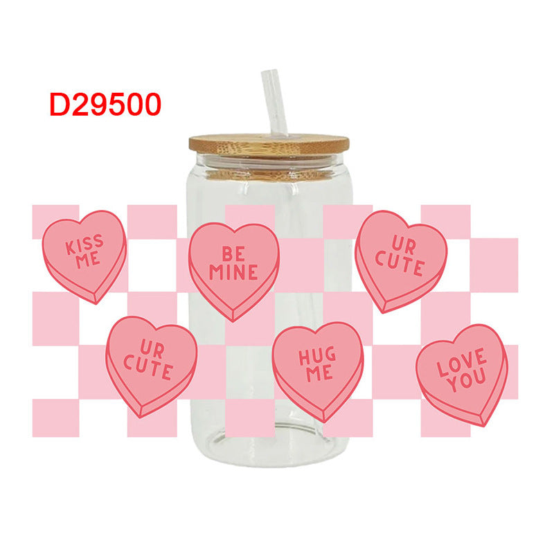 Wholesale Sweet Heart Valentine' s Day 16oz Cup UV DTF Wraps