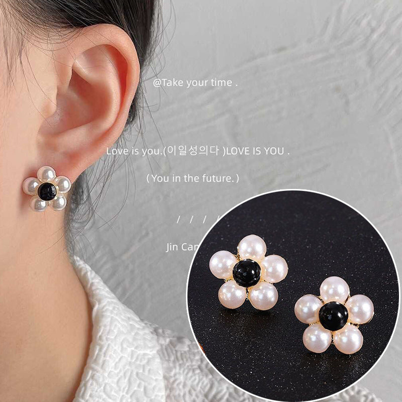 Wholesale S925 silver needle leaf rose small fresh flower earrings