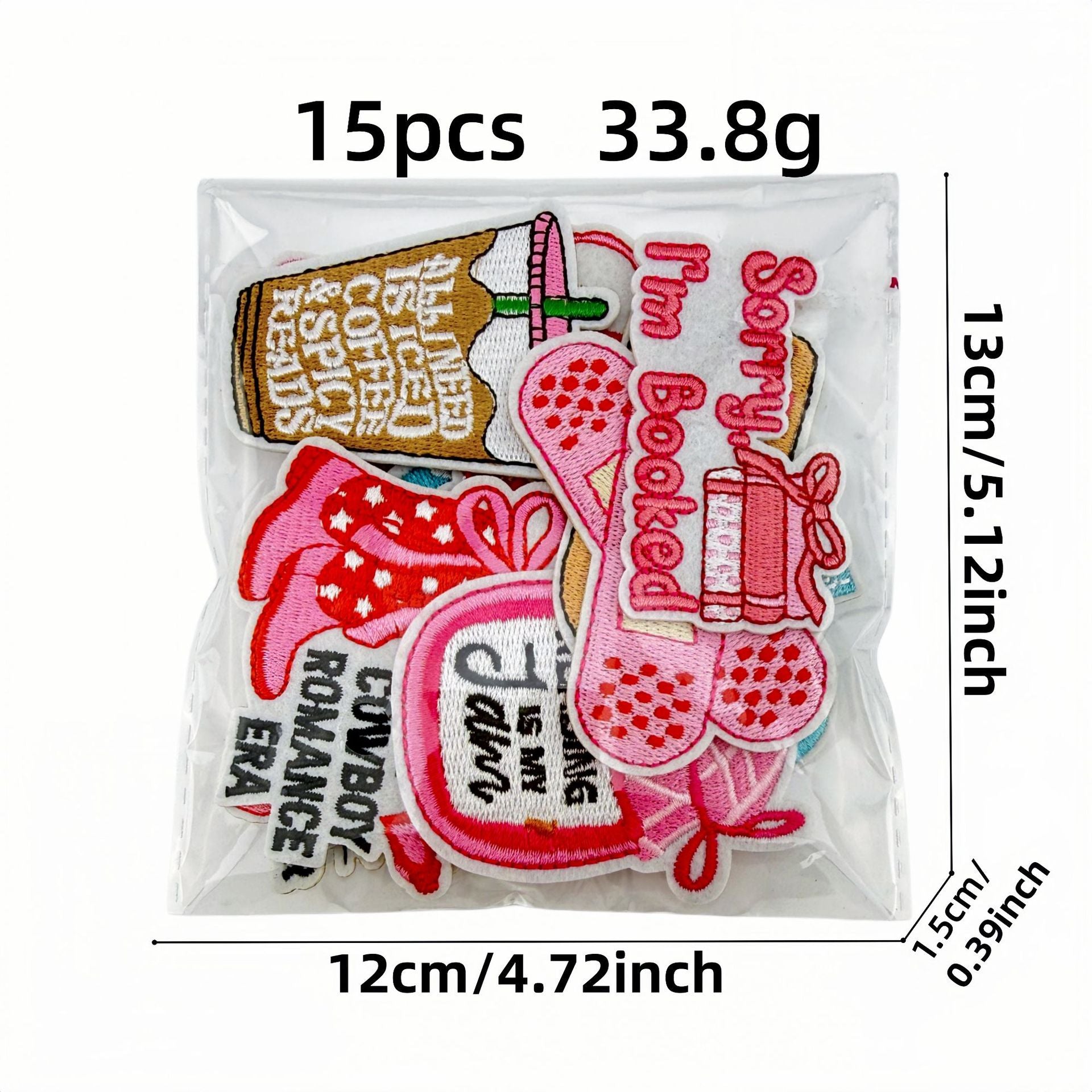 Wholesale Pink Reading Theme Embroidered Patches Book Decorative Stickers 15Pcs For Clothes Bags DIY Gift Boutique Resale