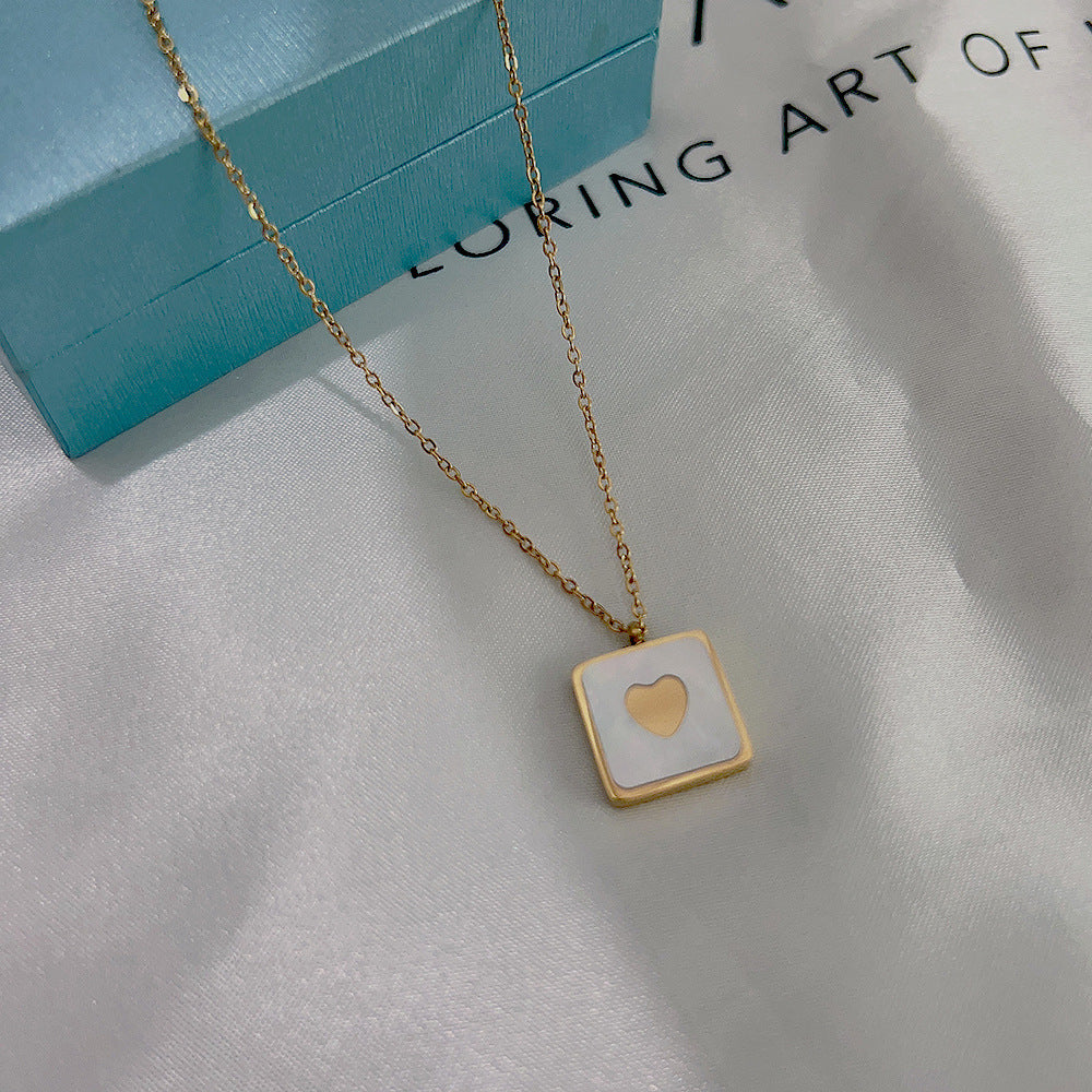 Wholesale Titanium Steel Butterfly Love Geometric Mother-of-pearl Necklace Clavicle Chain