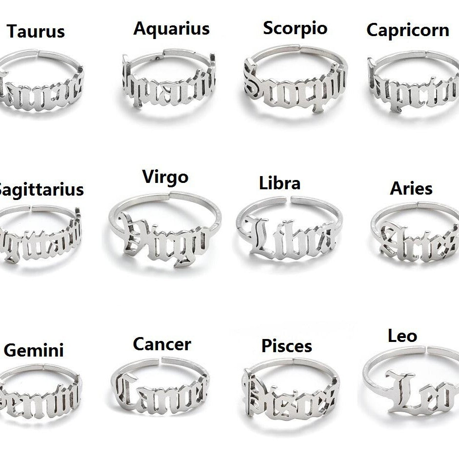 Wholesale Stainless steel retro twelve zodiac simple open ring