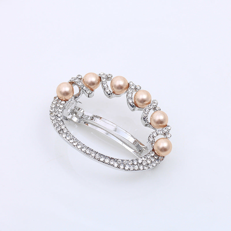 Wholesale Pearl Hollow Alloy Spring Clip with Diamond