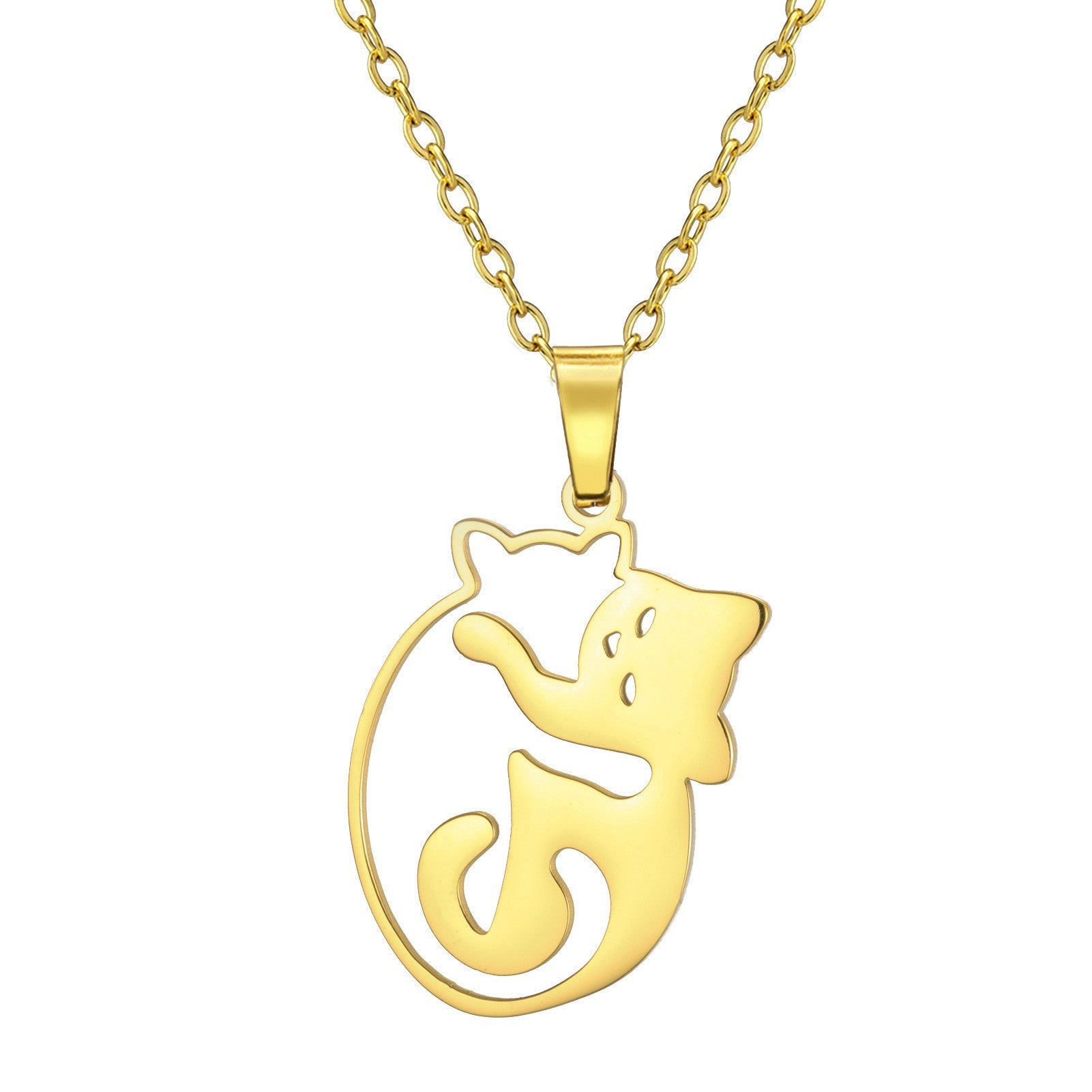 Wholesale Cute Fashion Kitten 304 Stainless Steel Necklace