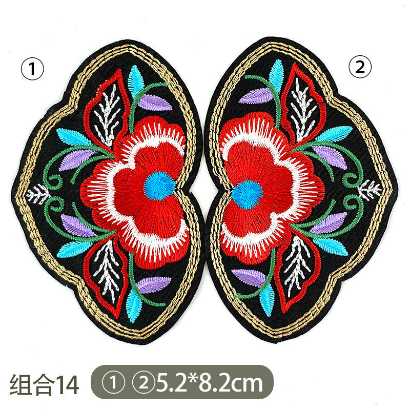 Wholesale Chinese Style Plum And Peony Butterfly Embroidered Fabric Patches Pair For Coat Decoration