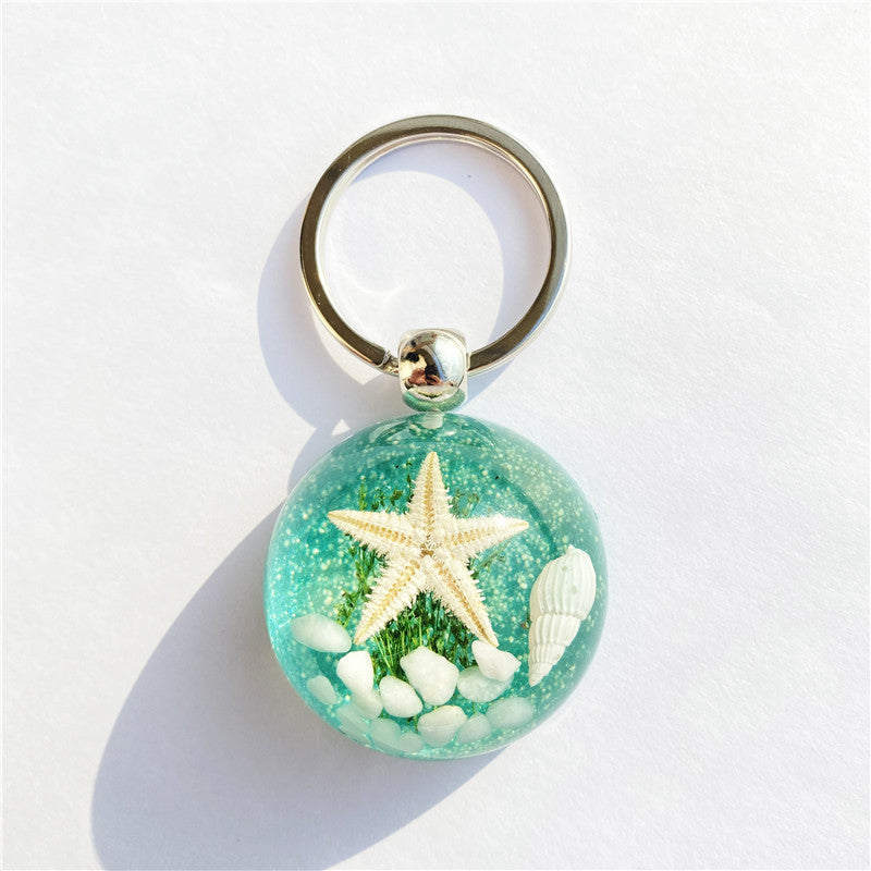 Wholesale 6pcs Summer New Starfish Resin Keychain