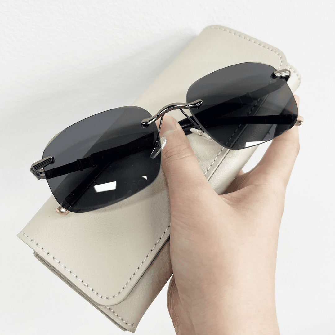 Wholesale Gold Frame Tea Pieces  Tone Red Anti-ultraviolet New Frameless Cut Edge Sunglasses