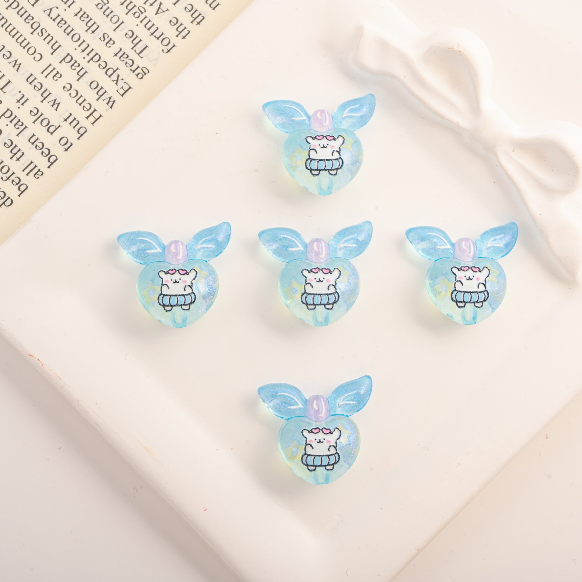 Wholesale 10pcs Acrylic DIY Accessories Gradient Cartoon Heart Beads with Vertical Holes Beadable OLY Exclusive
