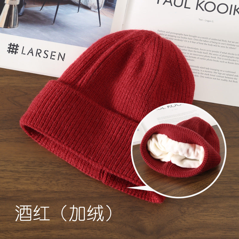 Wholesale Autumn/Winter Solid Color Light Plate with Velvet Warm Knitted Outdoor Travel Cycling Cold Proof Ear Protection Knitted Hat
