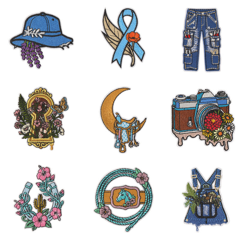 Wholesale Trendy Embroidered Patches Set Of 9 Western Coast Denim Style Self Adhesive Clothing Decor For et Hat Pants DIY Fashion Accessory