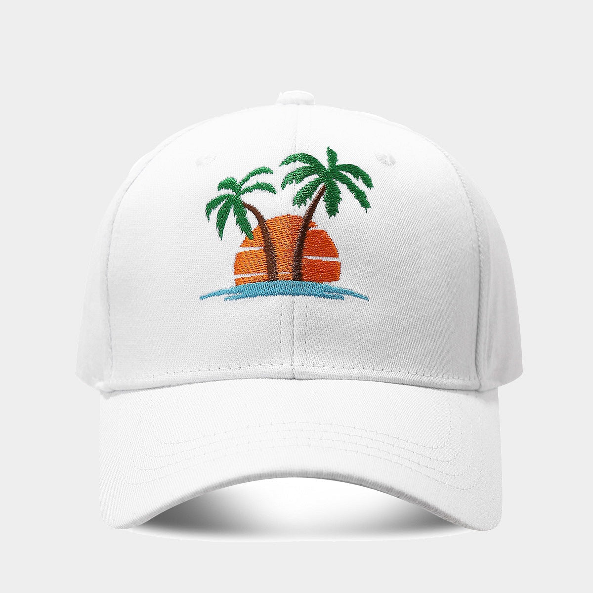 Seaside coconut tree embroidered hardtop sun hat