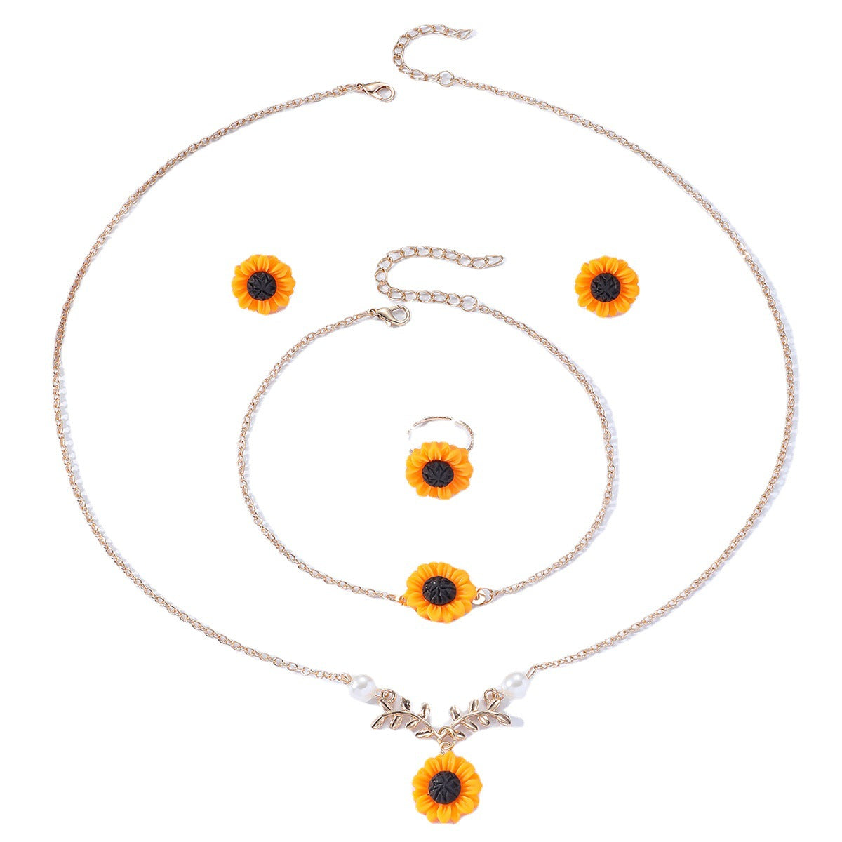Wholesale Creative Sunflower Alloy Earring Necklace Set