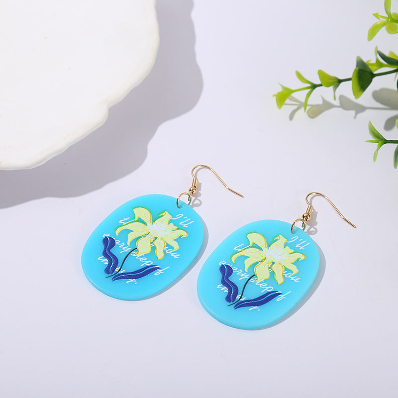 Pendientes de flores de margaritas de color púrpura acrílico al por mayor