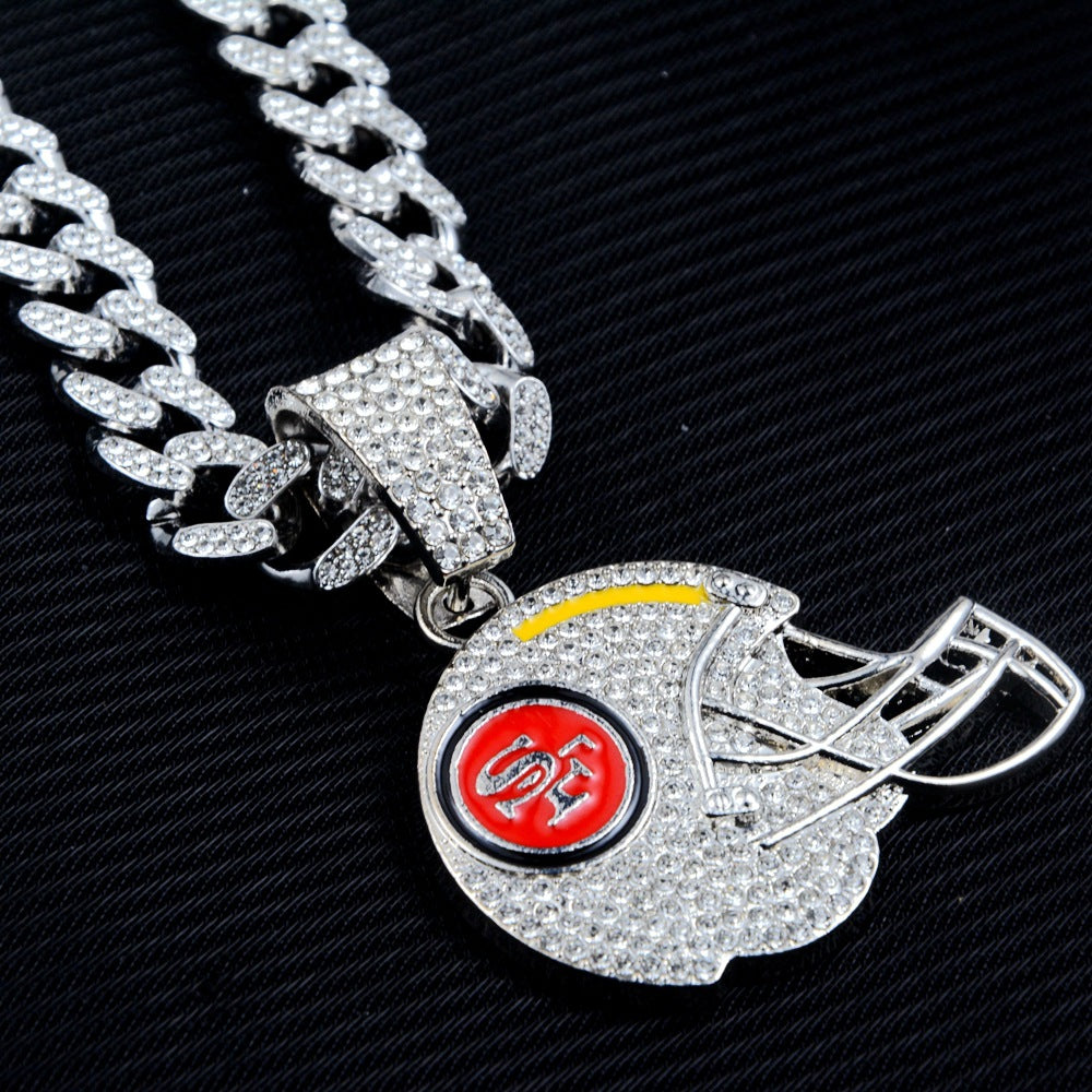 Wholesale Gold Zinc Alloy Football Team Pendant Necklace Diamond Cut Cuban Chain Trendy Fashion Jewelry Accessory