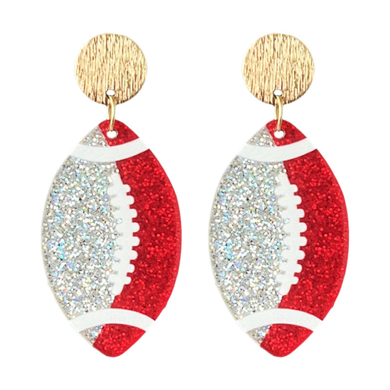 Wholesale Rugby football color-blocking shiny acrylic earrings