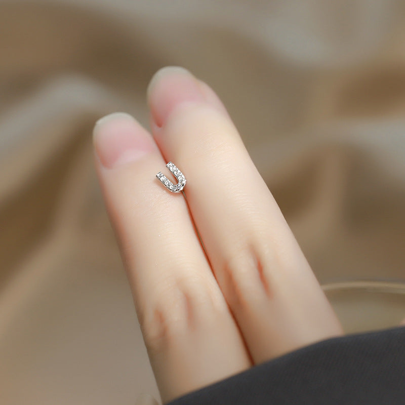 Wholesale Simple Niche Design Mini Full Diamond Earrings for Men and Women Sterling Silver Full Diamond 26 Letter Earrings