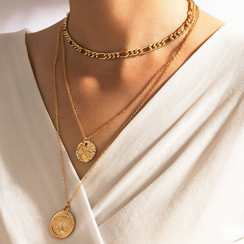 Wholesale Butterfly Letter Disc Three Layer Necklace