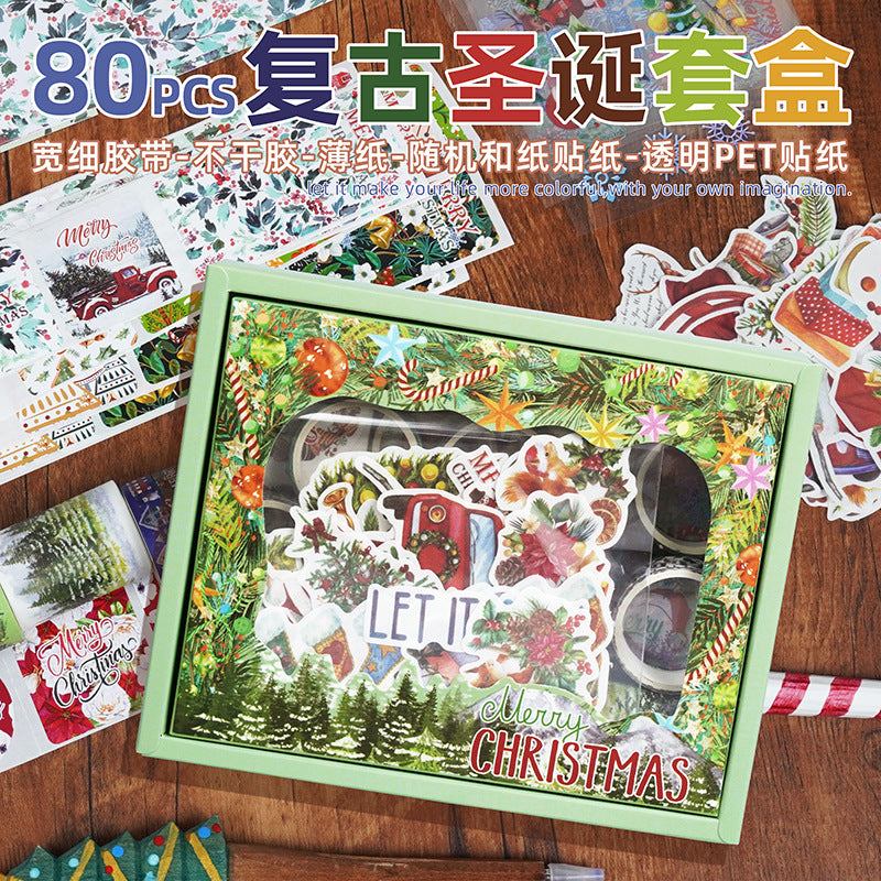 Wholesale Retro Christmas Box, Forest Snowman Tape Stickers, Handmade Tent DIY Decoration