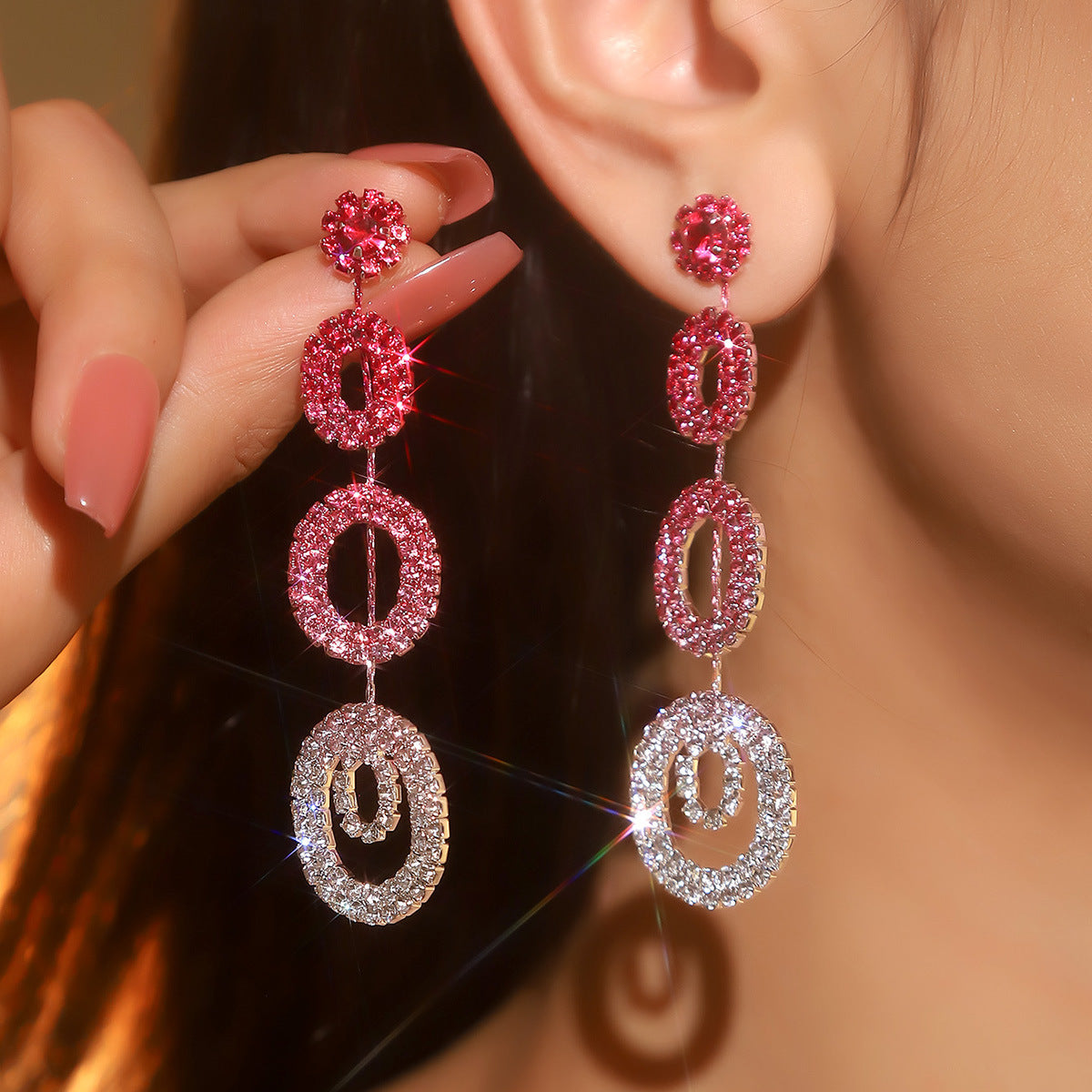 Wholesale Rhinestone Long Tassel Earrings