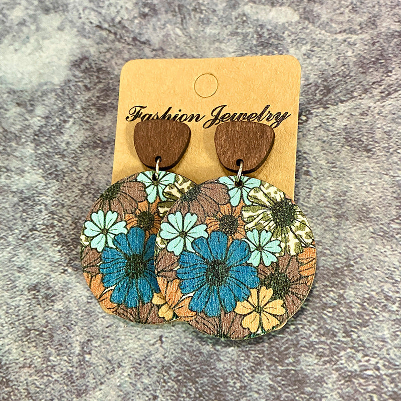 Wholesale of Bohemian Flower Splicing Wood Earrings