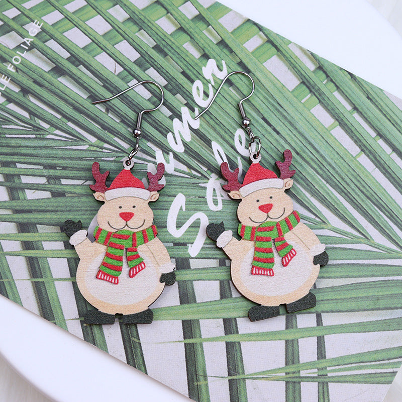 Wholesale Christmas Santa Claus Elk Snowman Wooden Earrings