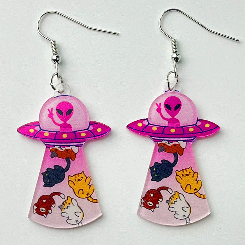 Wholesale Acrylic Cat Pink Disco Earrings