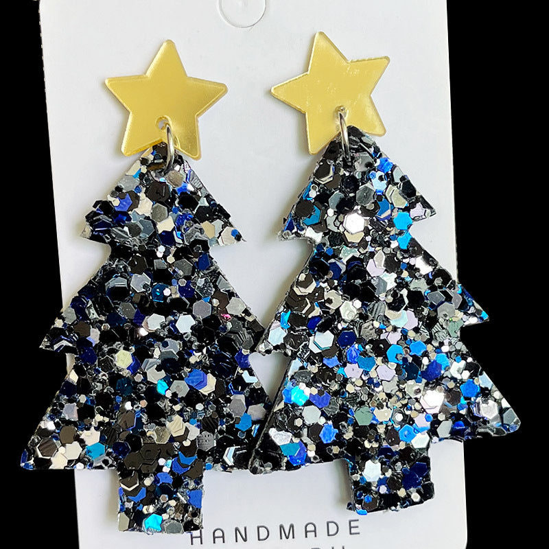 Wholesale Christmas Tree Large Glitter Multi-color Festive Atmosphere Party Exaggerated Earrings