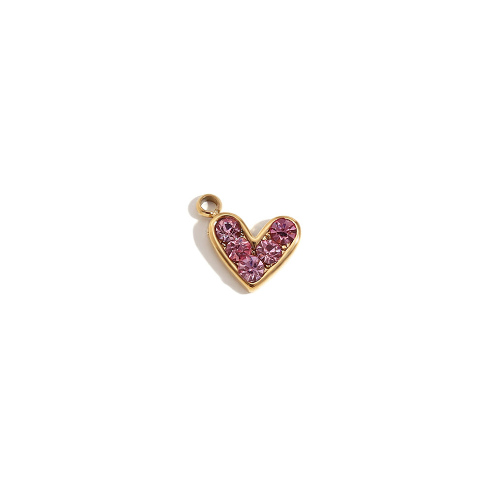 Wholesale Gold heart-shaped geometric pendant with tiny colored diamonds