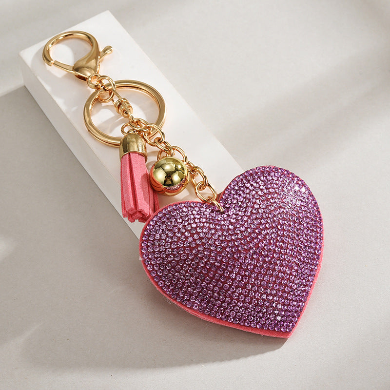 Wholesale Heart-shaped Rhinestone Leather Keychain
