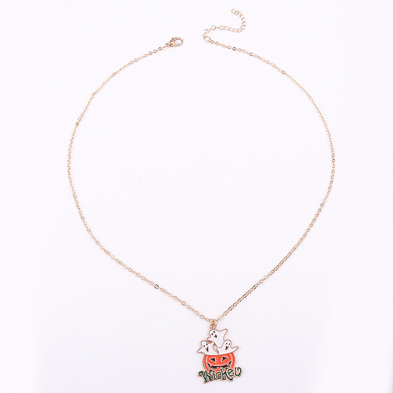 Wholesale Cartoon Halloween Necklace Set Ghost Pumpkin Lantern Collarbone Chain