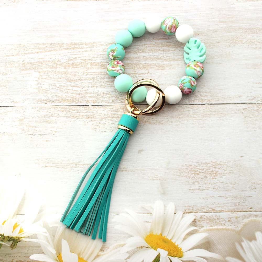 Wholesale Handmade Silicone Bead Monstera Leaf Bracelet Keychain Bag Charm