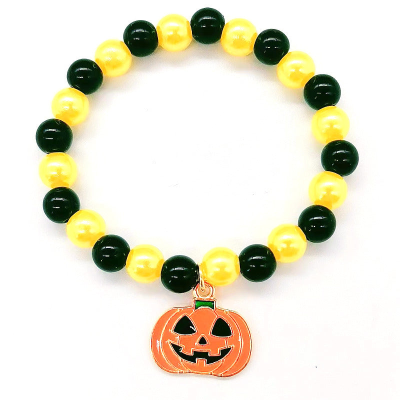 Wholesale New Halloween Handmade Beaded Hand Decorated Pumpkin Alloy Bracelet