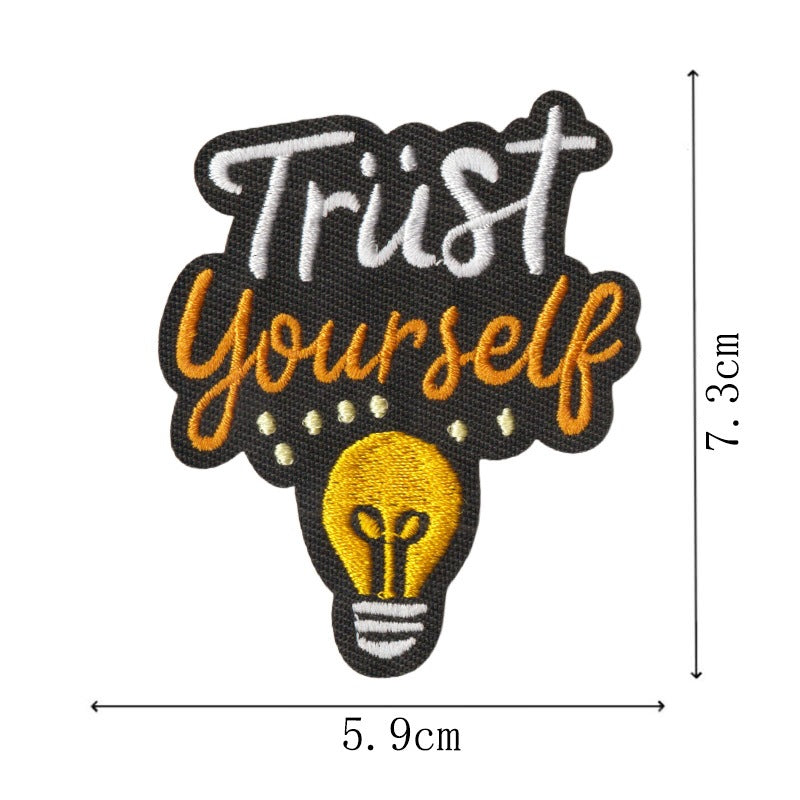 Wholesale Set Of 9 Cartoon English Phrase Embroidered Iron On Patches For Clothing Bags Black White DIY Decorative Accent