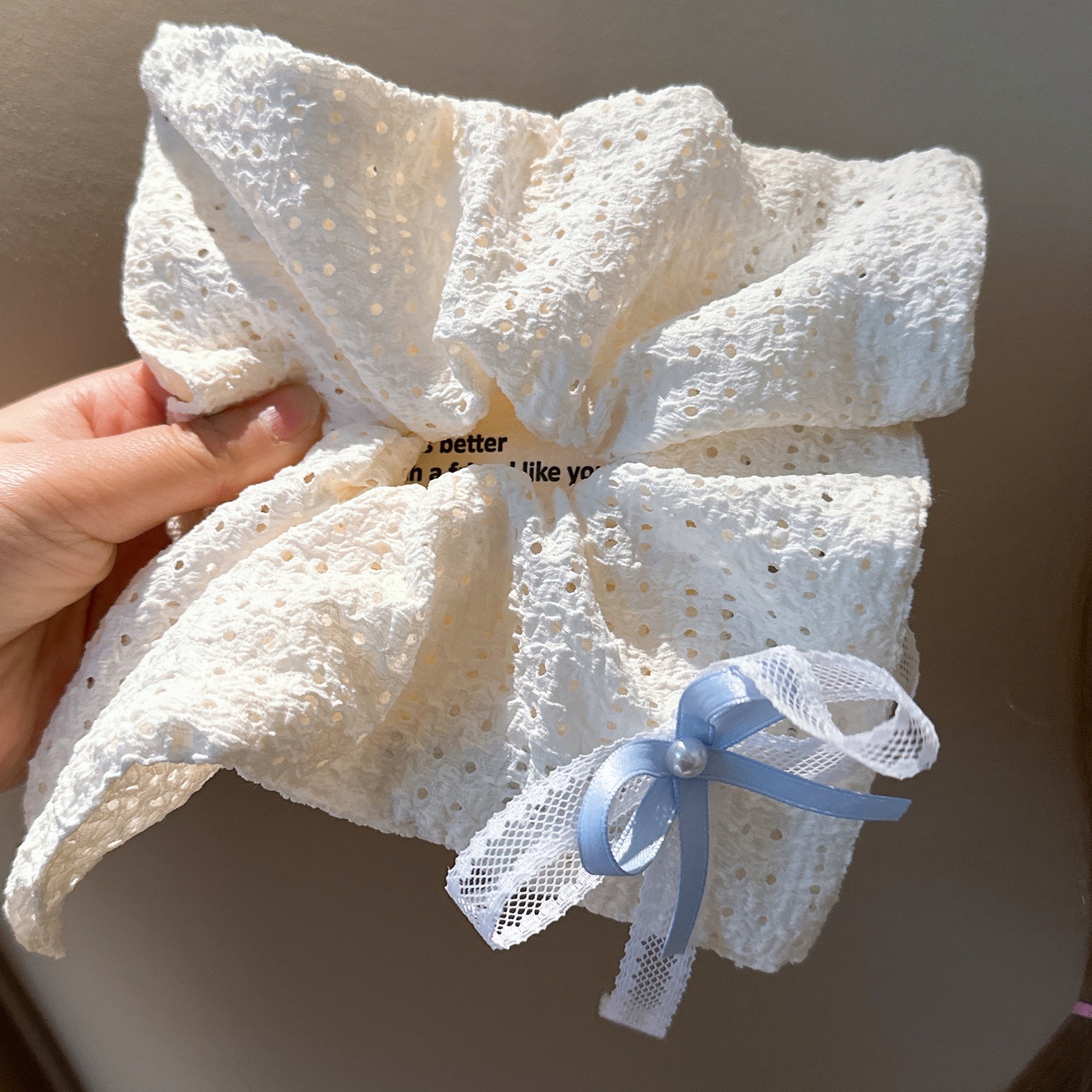 Wholesale Fabric Square  With Openwork Lace Hair  Scrunchie