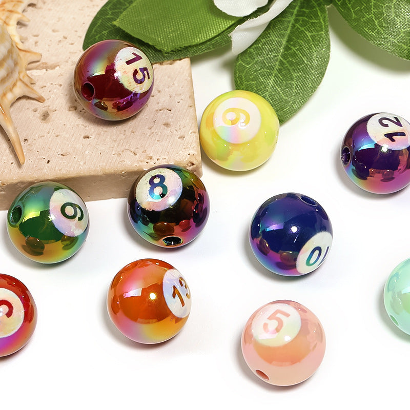 Wholesale 100pcs16mm Acrylic Digital Billiard Beads UV Electroplating Through Hole Beads Diy Jewelry Accessories Beads