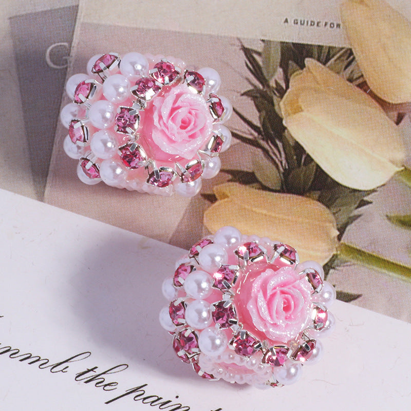 Wholesale 5pcs/pack Rose flower heavy industry exotic wind drill ball loose beads DIY