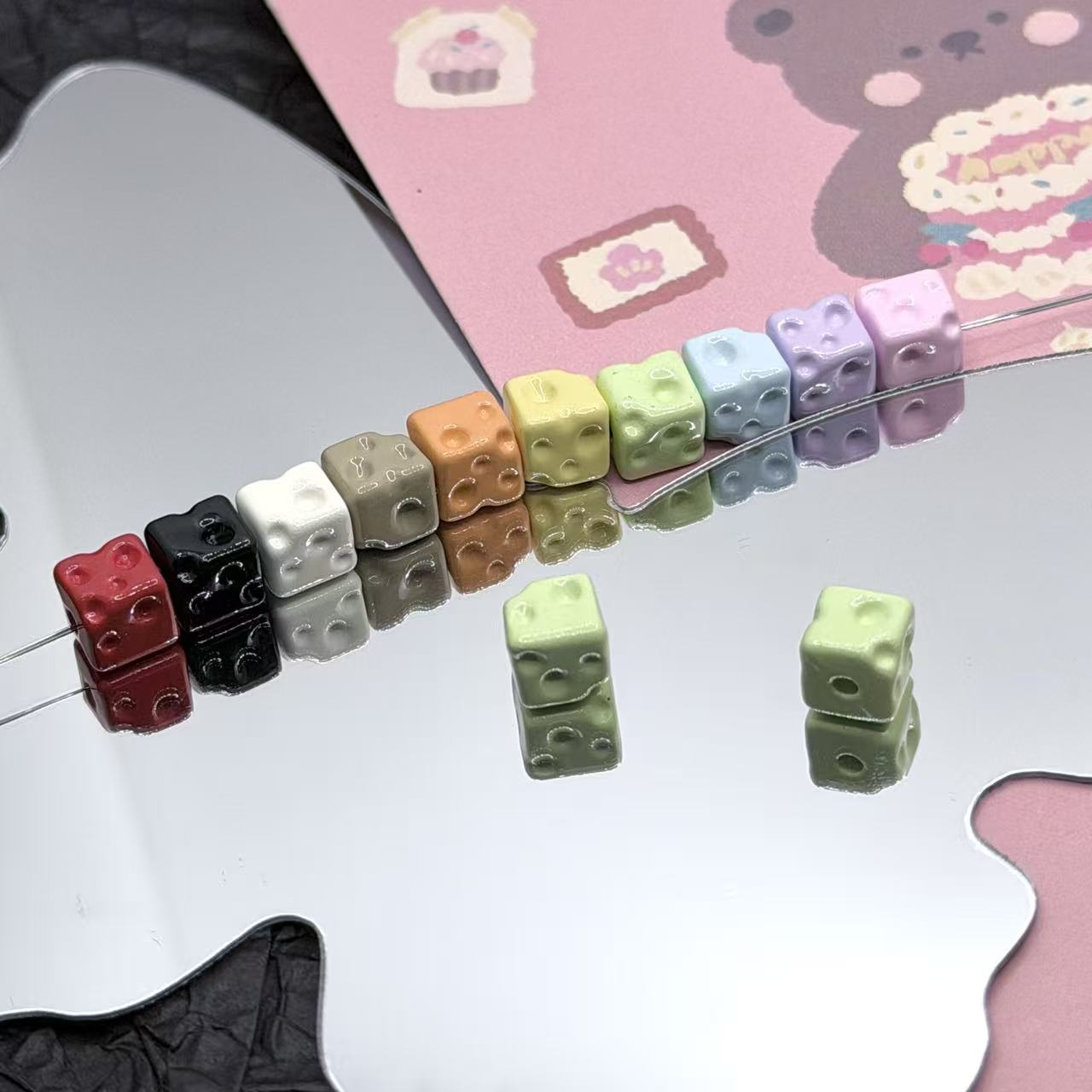 Wholesale 10pcs Alloy Cheese Block Square Colorful Alloy Beads Accessories DIY Accessories