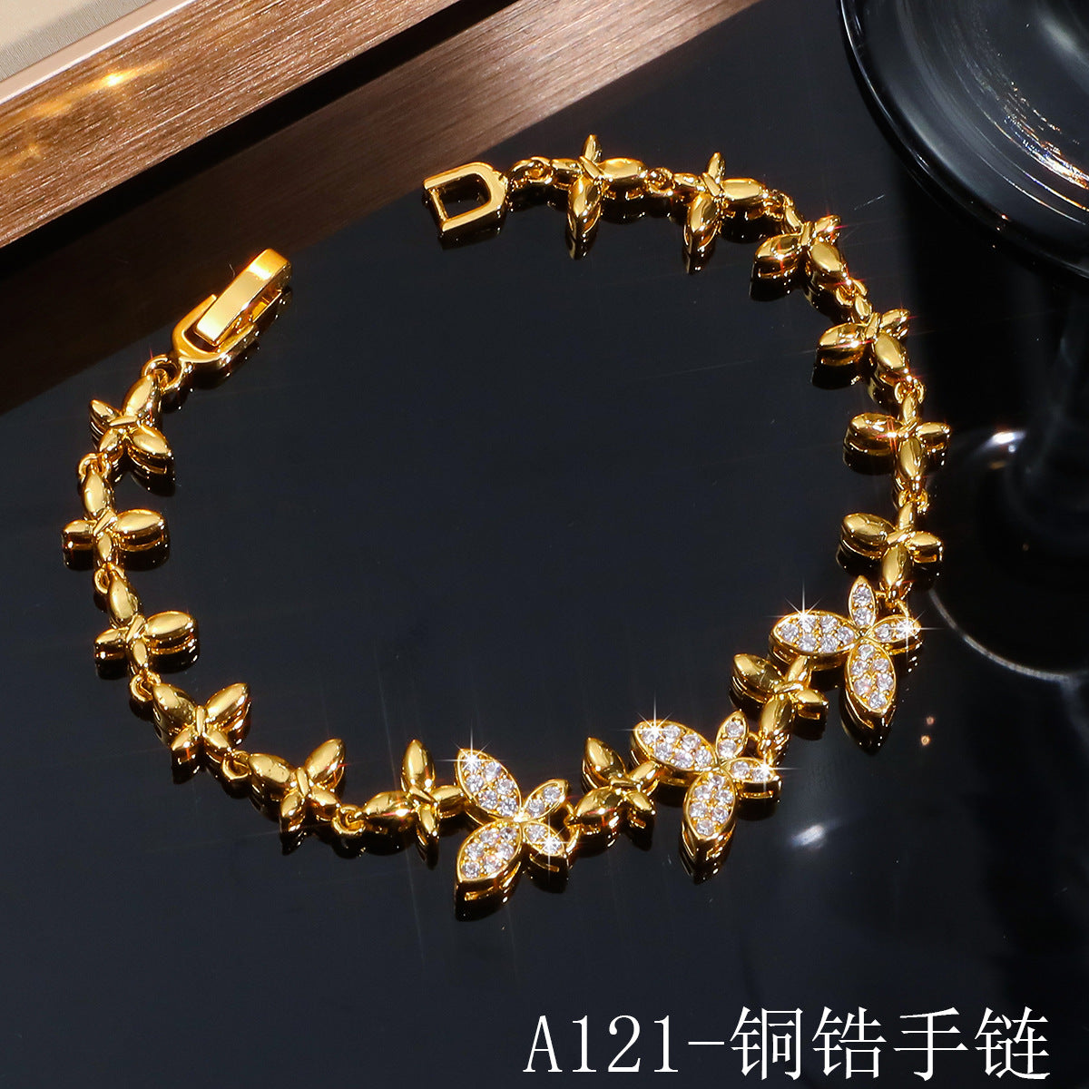 Wholesale Women S Gold Copper Zircon Geometric Rhinestone Bracelet For Dinner Party Evening Wear Chic Fashion Jewelry Gift