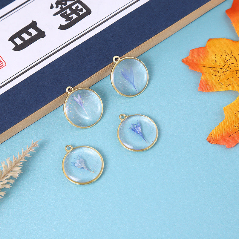 Wholesale Alloy 10pcs/pack Round Natural Glue Drop Dried Flower Pendant Accessories Handmade DIY Jewelry Earrings Necklace Bracelet Small Hanging Material
