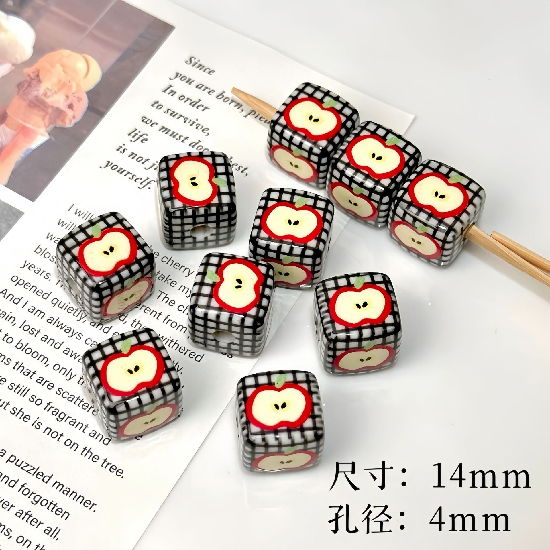 Wholesale 10pcs Acrylic Puppy Apple Square Beaded DIY Handmade Beade