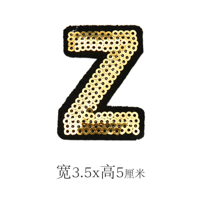 Wholesale Polyester Gold Sequin Alphabet Embroidered Patches For Coats Fashion Clothing Decorative Applique DIY Craft Supply