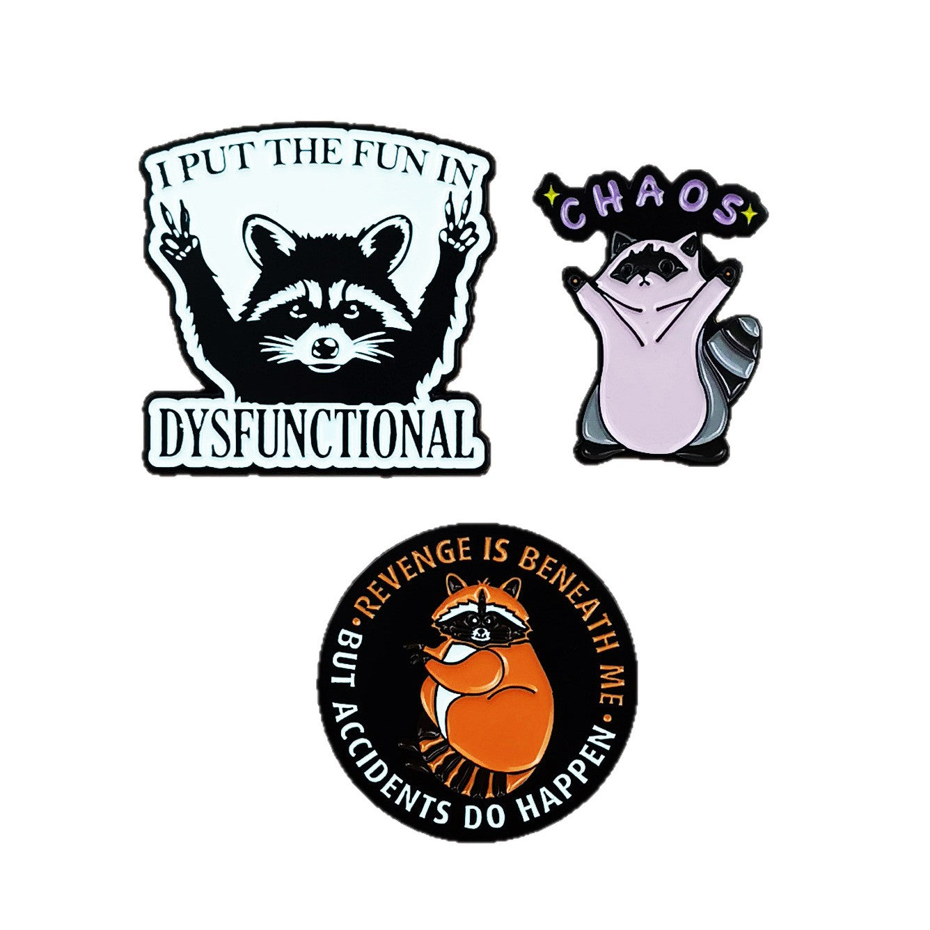 Wholesale English quote Cute cartoon brooch with cute raccoon cat