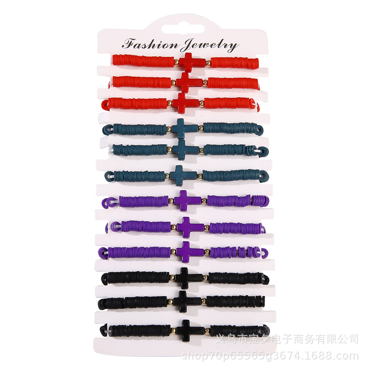 Wholesale Bohemian-style colorful polymer clay cross Clay Bead bracelet