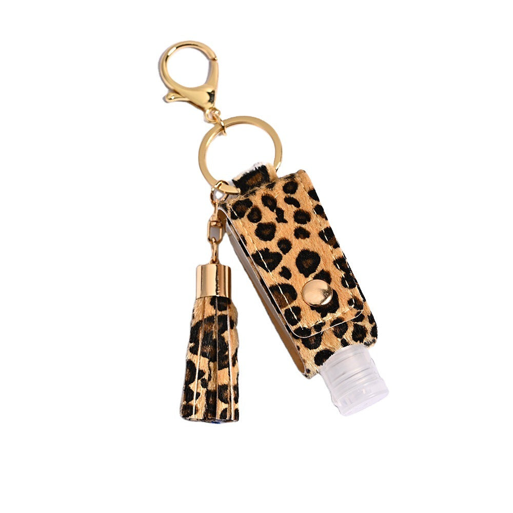 Wholesale Leopard Print T-shaped PU Leather Hand Sanitizer Free Leather Case Keychain
