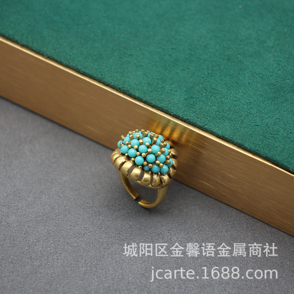 Wholesale Vintage Imitation Green Pine Open Ring