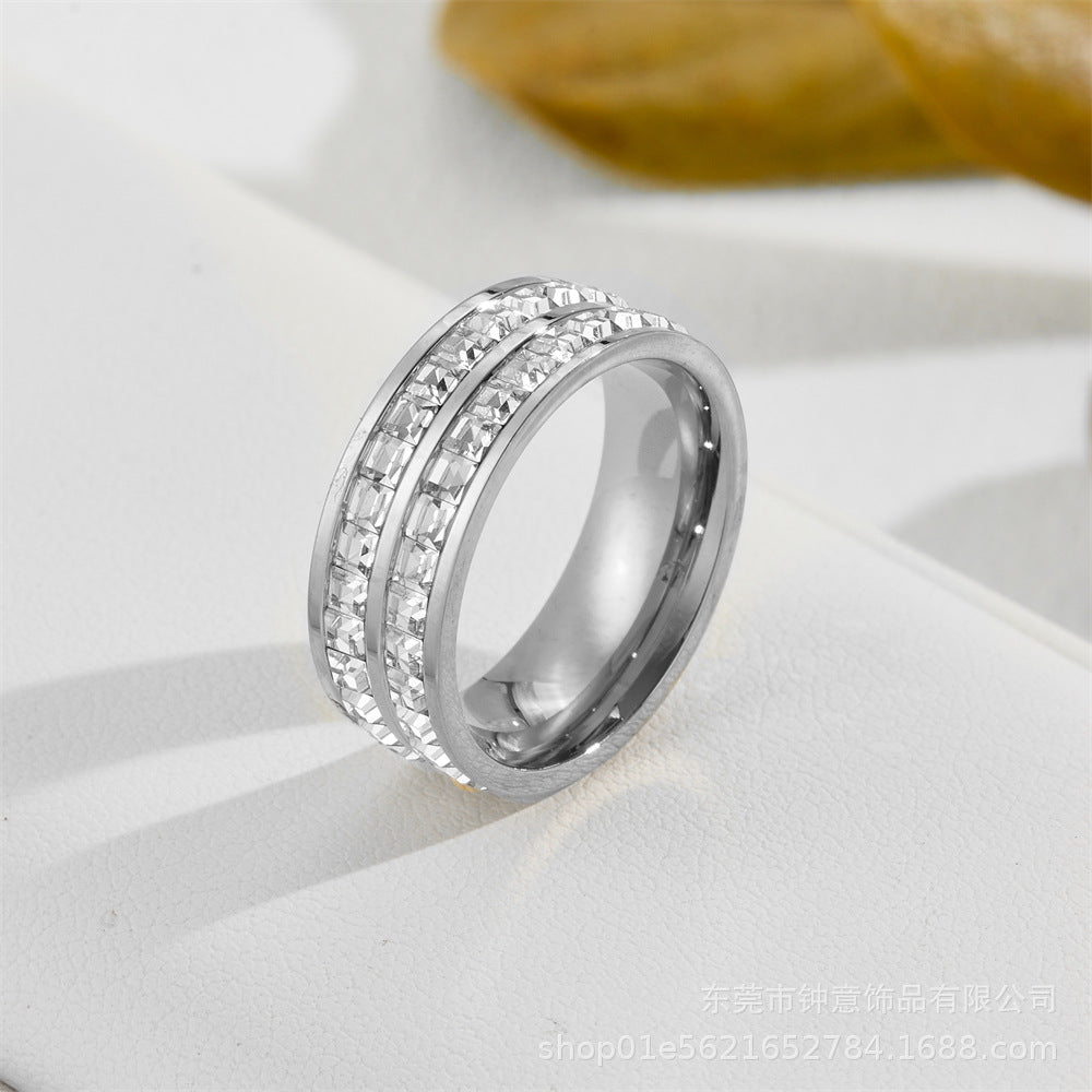 Wholesale Titanium Steel Double Row Diamonds Full of Stars Fashion Personality Trend Niche Design Exquisite Rings
